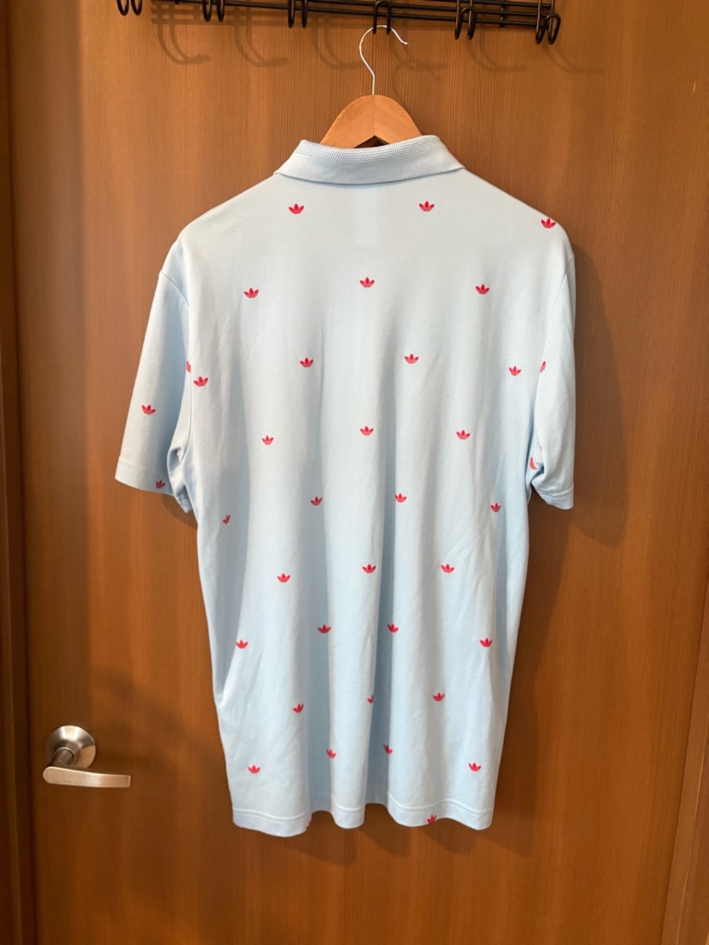 adidas Light Blue Polo with Red Trefoil Pattern - Picture 3 of 4
